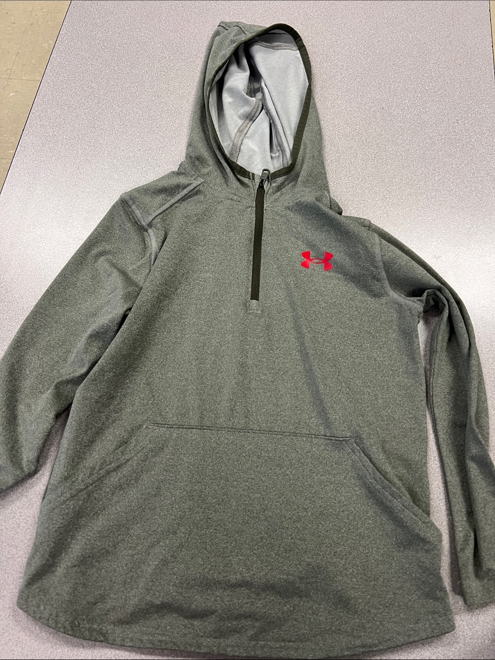 Under Armour Olive Green Kids' Half-Zip Hooded Jacket with Red Logo